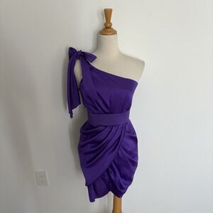 Aqua Womens Dress Size 0 Purple One Shoulder Mini Cocktail Party Tie Front